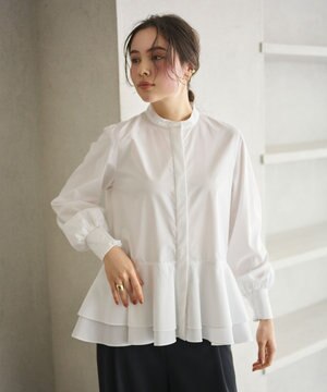 【シワになりにくい/洗濯機可能】ダブルフリルヘムシャツ