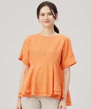  【洗える】ソフトリネンペプラム ブラウス