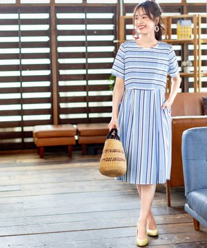  【洗える】 1枚でサマになるマルチボーダーワンピース