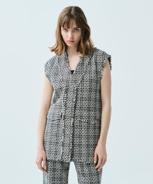 【uncrave WHITE】ツイードチェック ジレ