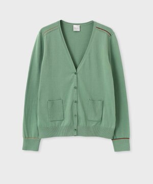  【洗える】Signature Stripe アイレット カーディガン