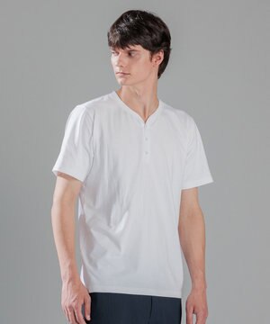  スビンソフトジャージー　ヘンリーネック半袖カットソー