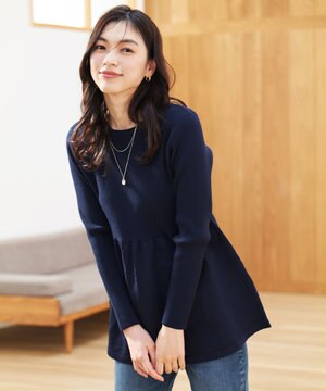  リブコンビペプラムニット