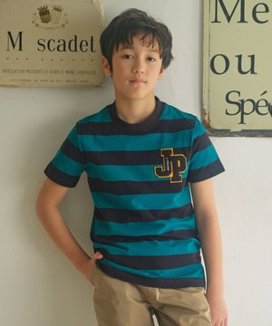  【140-170cm】ボーダーJPサガラ刺繍 Ｔシャツ