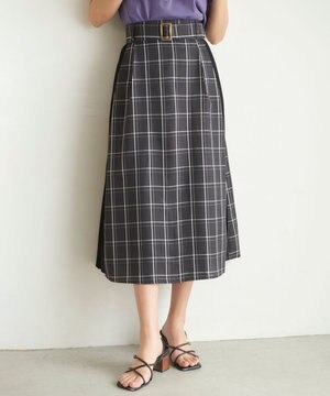  【洗える】プリーツコンビチェック スカート