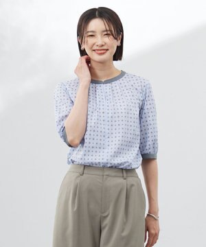  【洗える】ジオメトリックプリント ブラウス