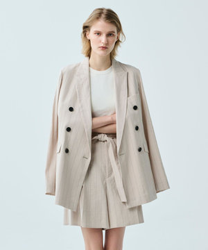 【UVケア・接触冷感】【uncrave WHITE】リネントロ ストライプ ダブルジャケット