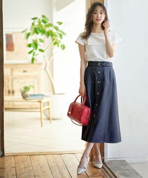  【洗える】マリンディテールシャンブレー スカート