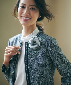  【セットアップ対応】シャインツイードストレッチ ノーカラー ジャケット