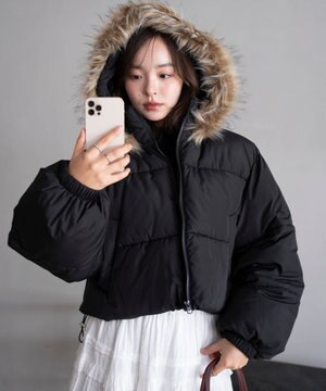  【25年秋冬新作/SMサイズ展開】2WAYファーフードショートパファーブルゾン