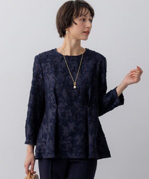 【VERY掲載】ボタニカル カットジャガード ペプラムブラウス