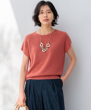  【洗える】コットンアセテート バックボタン ニット