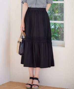  【洗える】レースポイントティアード スカート