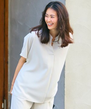  【洗える】ストレッチジョーゼット フレンチスリーブ カットソー