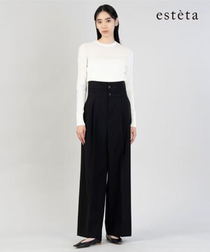  【エステータ】コットンダブルクロス マーベルト ワイドパンツ