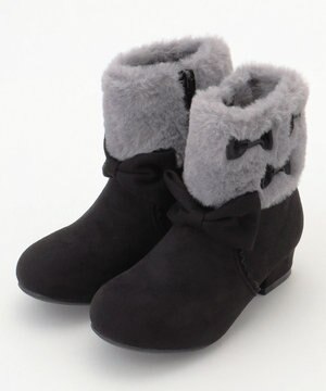  フェイクファーリボンブーツ