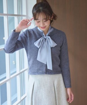  【洗える】ラメシャギー カーディガン