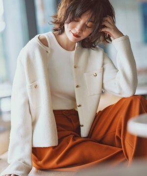 【洗える】ミニブークレニット カーディガン