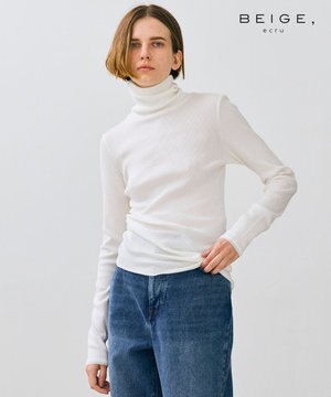  【BEIGE,ecru/WEB限定・洗える】RIB TOPS /  コットンシルクハイネックトップス