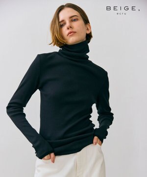  【BEIGE,ecru/WEB限定・洗える】RIB TOPS /  コットンシルクハイネックトップス