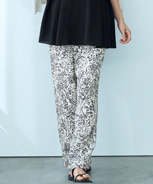  【洗える】アンティークフラワープリント ワイド パンツ