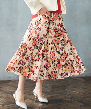  【洗える】ERICA楊柳プリント ギャザースカート