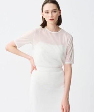  トリコットシフォン ハーフスリーブカットソー