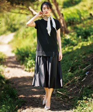  【カタログ掲載・洗える】ハイツイストコットンアセテート異素材コンビ ワンピース