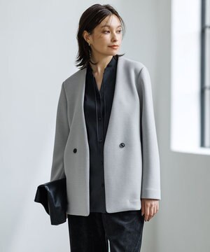  【洗える】コンパクトWフェイス ノーカラージャケット