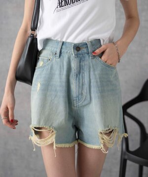  ダメージデニムショートパンツ