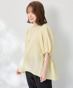 サッカーギャザーバックペプラムブラウス