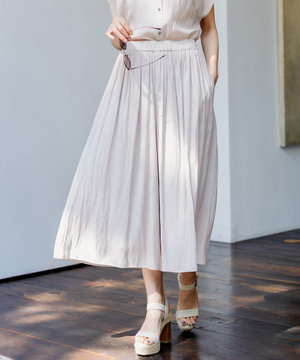 【新色追加・ウエスト調整可】ギャザーライトデシン パンツ