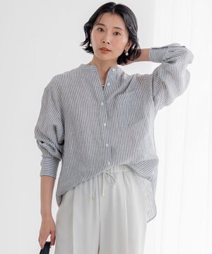  【洗える】LIBECO バンドカラー シャツ