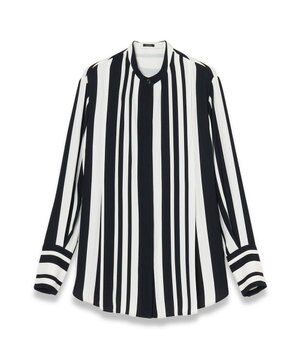  ストライプクレープ　ノーカラーシャツ