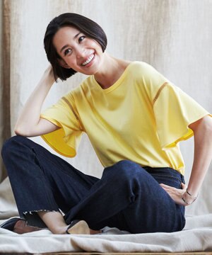 【洗える】コットンテンジク フレアスリーブ カットソー