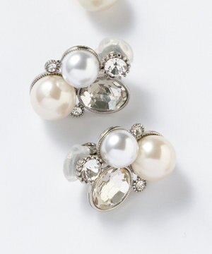  パールMIXトライアングル イヤリング