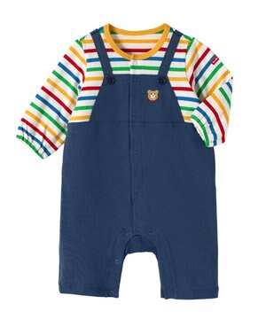  【70-80cm】オーバーオール重ね着風 7分丈カバーオール