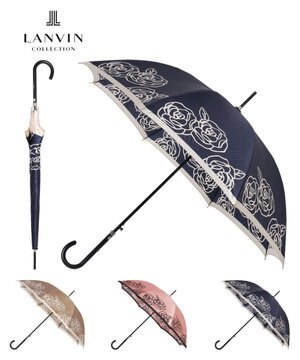  LANVIN COLLECTION 長傘 ローズ サテンプリント ジャンプ 耐風