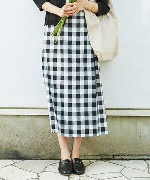  【洗える】BEZコットンリネンブロックギンガム スカート