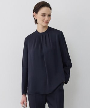  アセテートダブルサテン ランタンスリーブブラウス