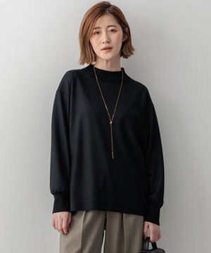  【洗える】ウールミルドジャージー リブデザイン カットソー