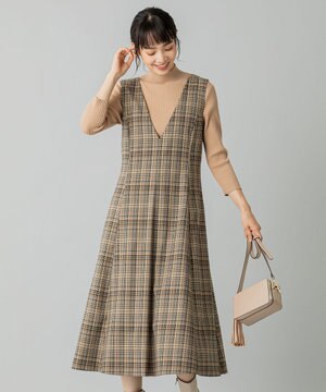 【洗える】ランダムチェック ジャンパースカート