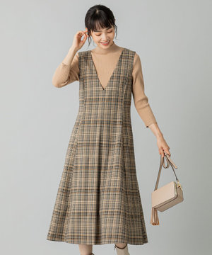 【洗える】ランダムチェック ジャンパースカート