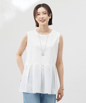 【洗える】ノースリーブスムースジャージー フレア カットソー