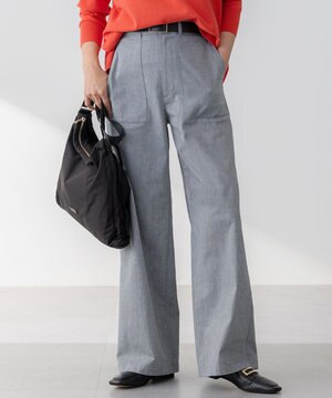 【洗える】スラブツイルストレッチ ワイド パンツ