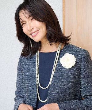 【コサージュ付】二連パールロングネックレス