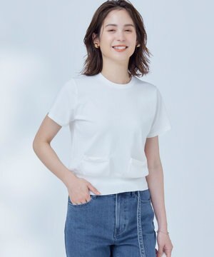  【洗える・6色展開】ポケット付き 半袖ニット