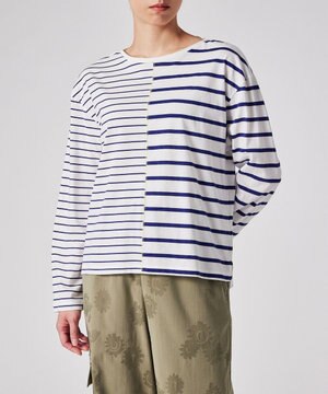  リラックス ボーダー 長袖Tシャツ