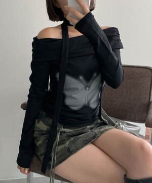  ストール付きバタフライオフショルトップス