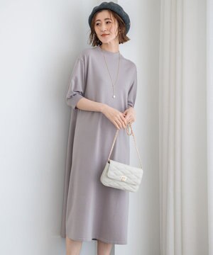  【洗える】ヴィスコースストレッチ パフスリーブ ニットワンピース